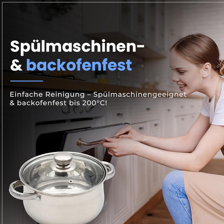 Induktions-Kochtopf 18cm – Edelstahl Bratentopf mit Glasdeckel & Dampfloch - Für Alle Herdarten (Ind