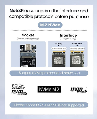 ORICO M.2 NVMe SSD Gehäuse 20 Gbps NVMe Case auf USB C 3.2 Gen2X2, Aluminium Externer Adapter für M2