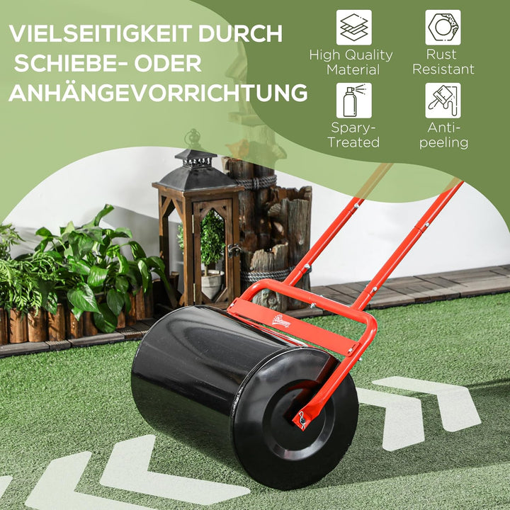 Outsunny Rasenwalze Gartenwalze befüllbar mit Wasser oder Sand, 50cm Breite Handwalze mit U-Griff, 3