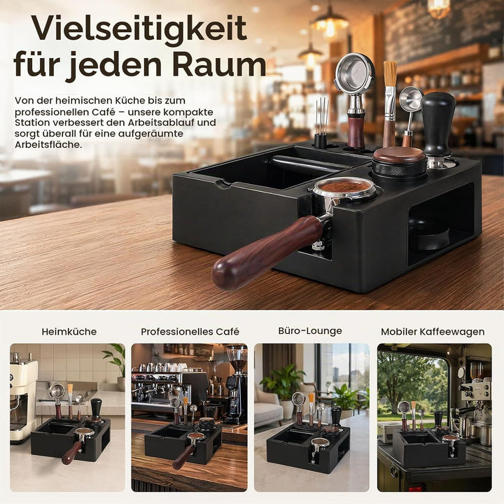 Espresso Tamperstation 51-54-58mm Tamperstation mit Abklopfbehälter 8-in-1 Coffee Tamping Station Sc