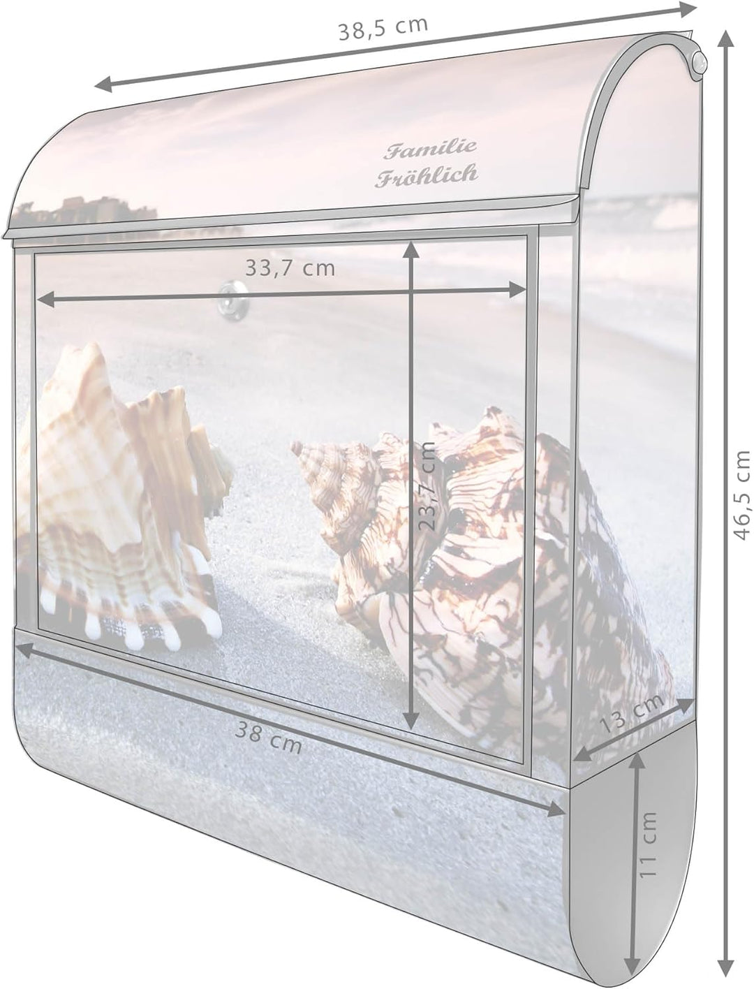 banjado® Design Briefkasten personalisiert mit Motiv Muscheln 39x47x14cm & 2 Schlüssel - Briefkasten