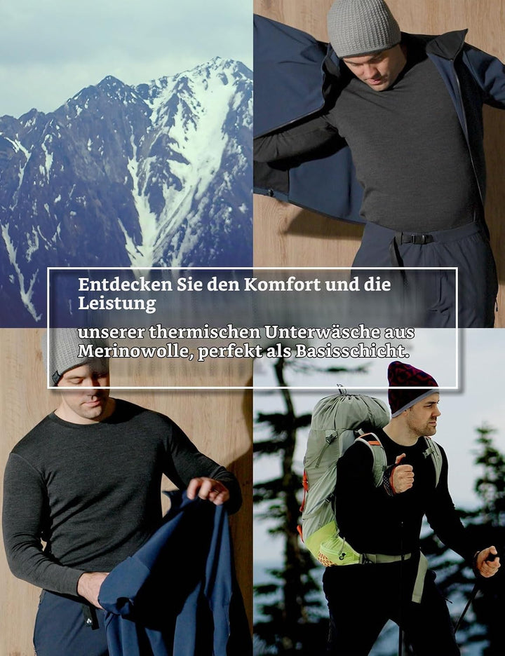 LAPASA 100% Merino Wolle Unterwäsche Herren Set Shirt &amp; Hose S .Dunkelgrau 250, S .Dunkelgrau 250
