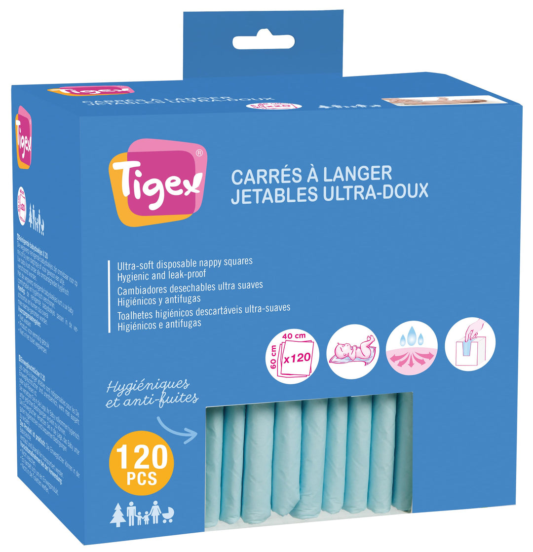 Tigex Einweg-Schutzbezüge für Wickelauflage, Weiss/Blau, 120 Stück Lot de 120, Lot de 120
