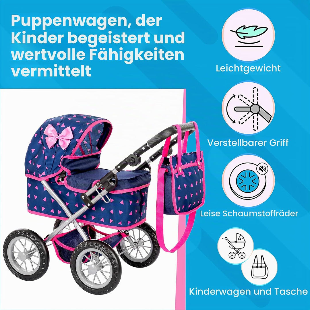 Kinderplay Puppenwagen ab 2 Jahre, Kinderwagen Puppen - Leichte und Stabile Konstruktion, Kinderpupp