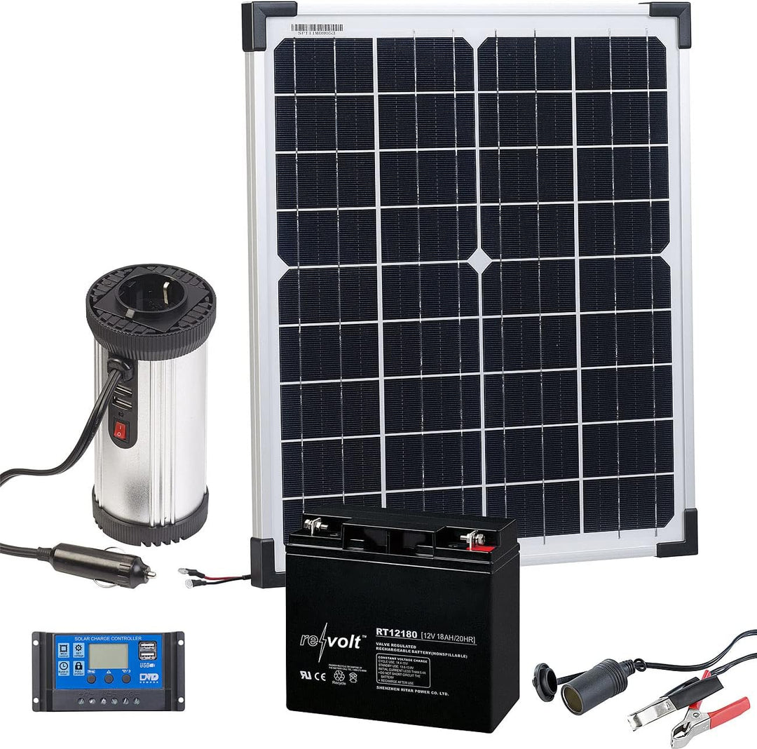 revolt Solarpanel 20 Watt: Solarpanel (20 W) mit Akku, Laderegler und 230-V-Wandler (Solarpanel mit