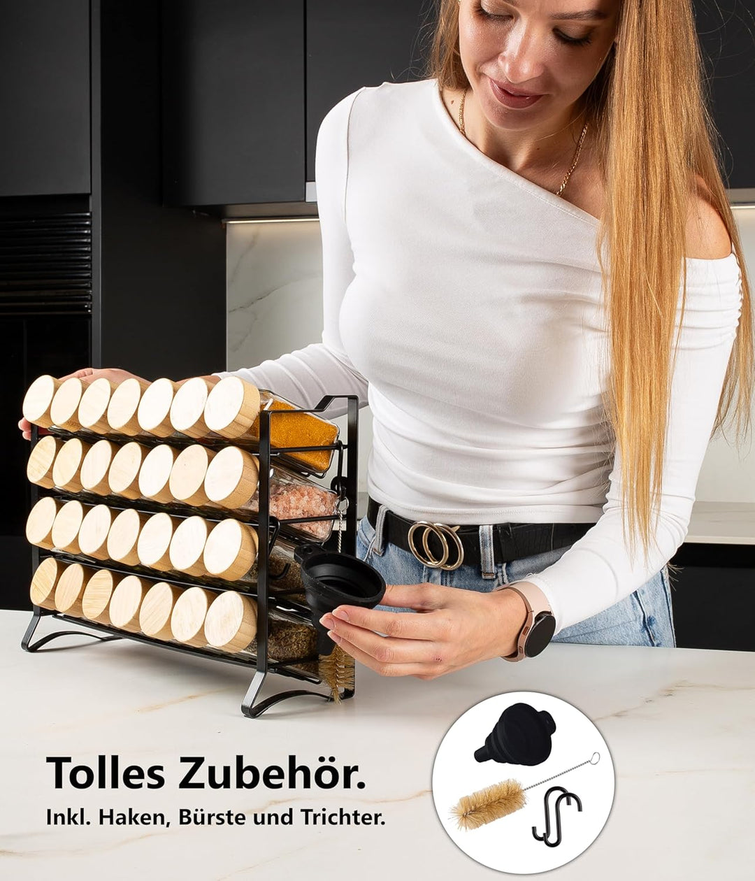 Deco haus® Gewürzregal Stehend & Wand [MIT GEWÜRZDOSEN & ETIKETTEN] - Gewürz Organizer - Gewürzregal