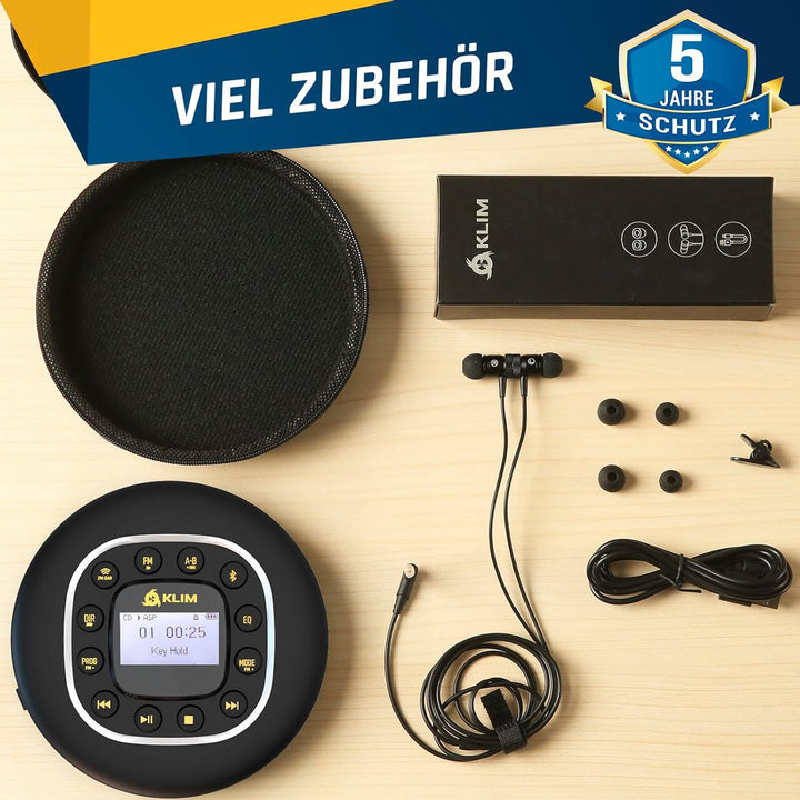 KLIM Journey + Tragbarer CD-Player Walkman mit langlebigem Akku + Mit Kopfhörern + Radio FM + Kompat