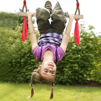 PELLOR Multifunktions Kinderholz Trapeze Schaukel mit Kunststoff Turnringe zum Aufhängen belastbar b