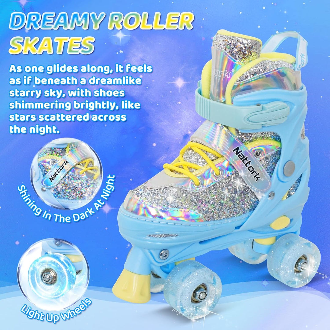 Nattork Kinder Rollschuhe, Rollschuhe Verstellbar mit 4 Grössen Einstellbare, Rollschuhe für Mädchen