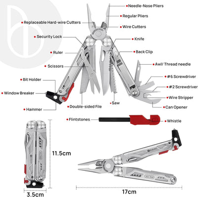 BIBURY Multifunktionale Zange mit Feuerstein & Fensterbrecher, Faltbares Multitools für Männer Ideen