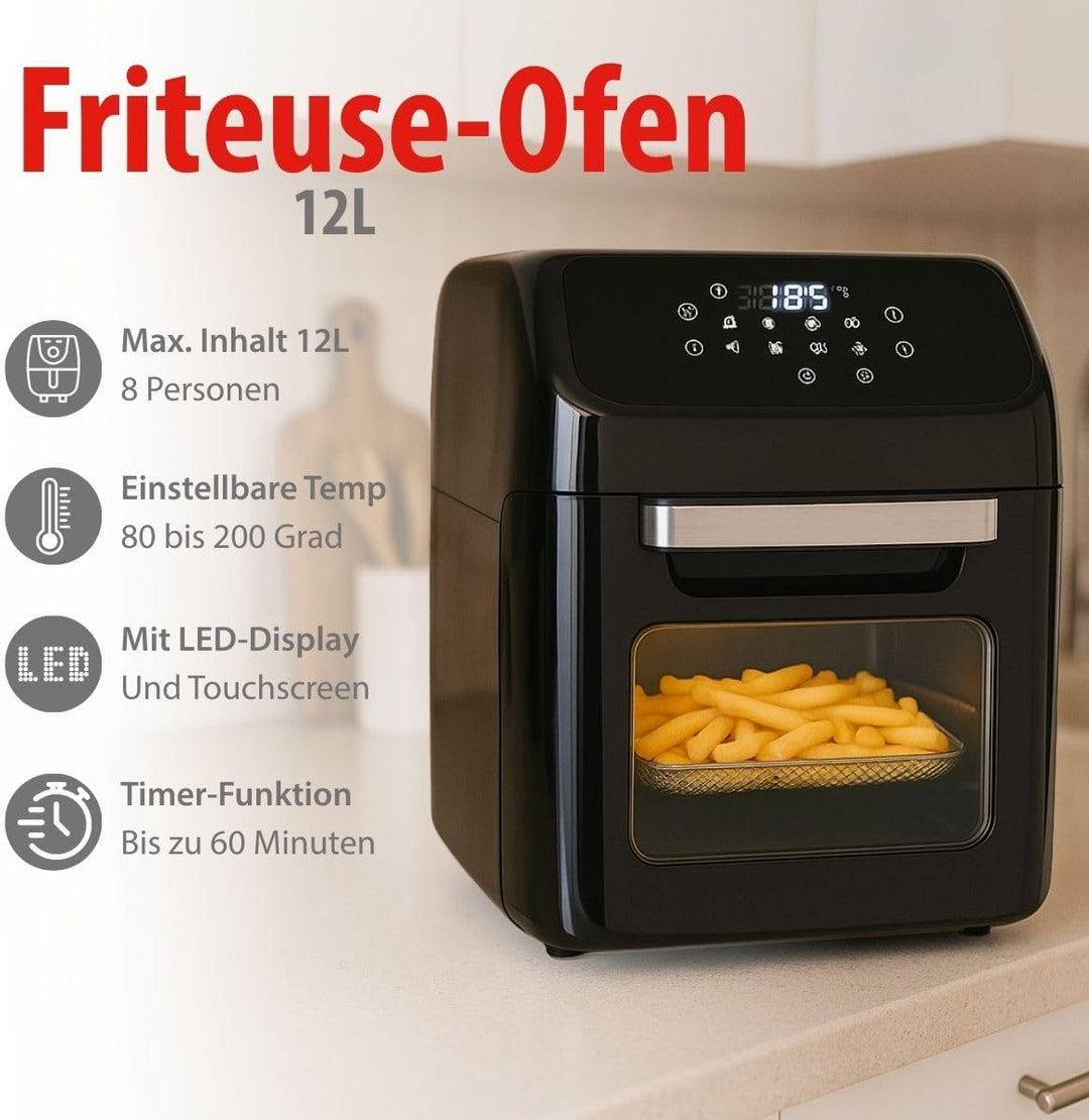 alpina Heissluftofen und Heissluftfritteuse - Airfryer - Digitale Zeit- und Temperaturkontrolle - 18