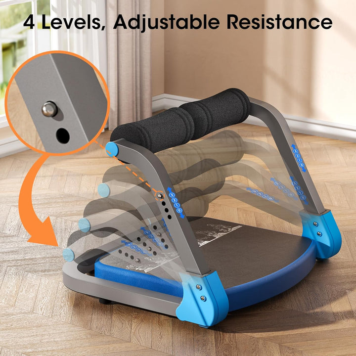Bauchtrainer, Sit-Up Gerät mit zwei Zugseilen, 4-fach einstellbarer Widerstand, automatischer Rückpr