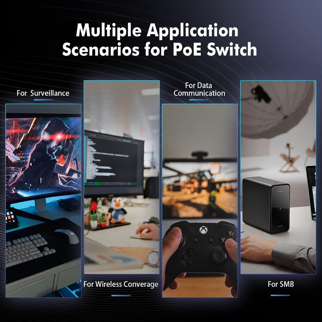 YuLinca 6 Port Gigabit PoE Switch, 4 PoE 1 Uplink 1 SFP, 100/1000Mbps, IEEE802.3af/at, Max 65W, Port