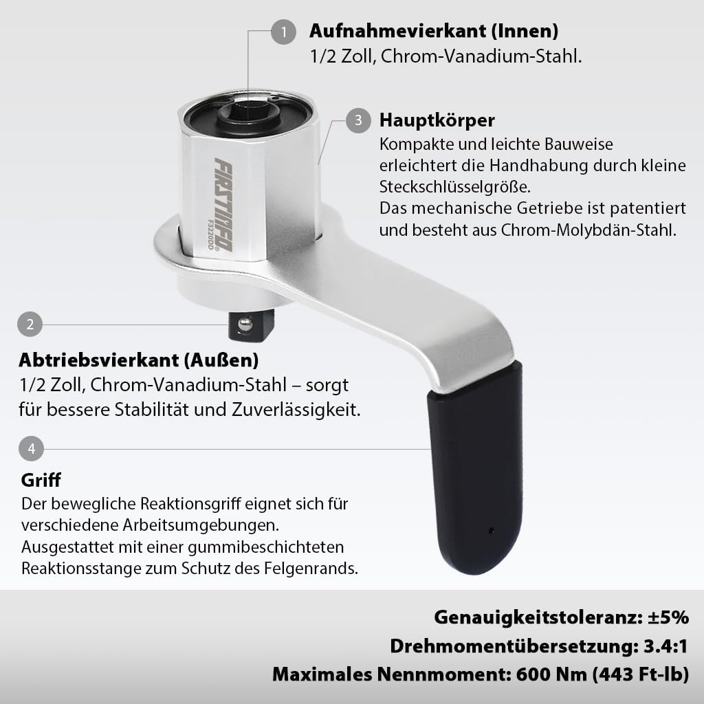 FIRSTINFO F3220DD | 1/2" | Drehmomentverstärker | Drehmomentvervielfältiger | 3.4:1, 600 NM Output: