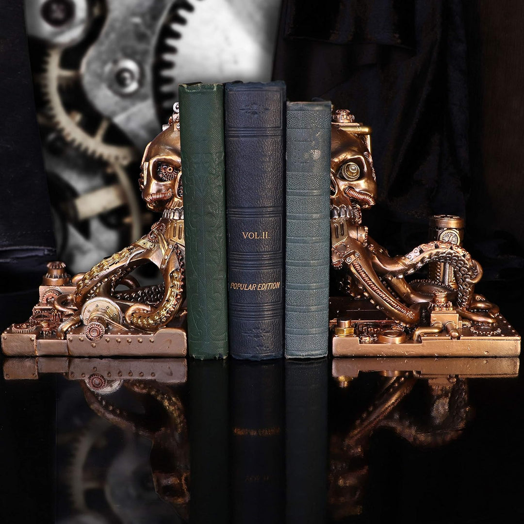 Nemesis Now Buchstützen, mechanisch, Oktopus, Steampunk, 26,5 cm, bronzefarben