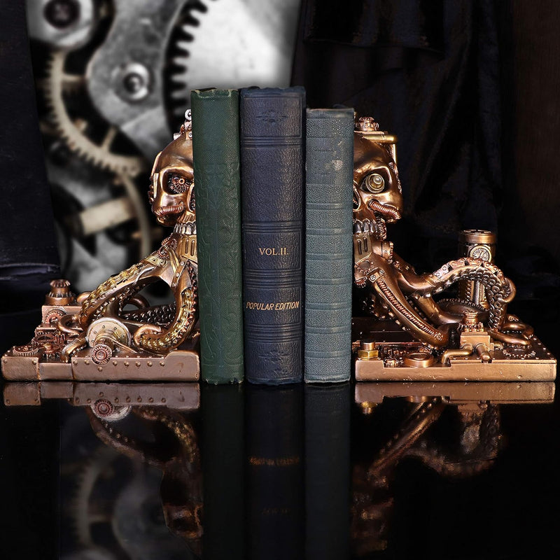 Nemesis Now Buchstützen, mechanisch, Oktopus, Steampunk, 26,5 cm, bronzefarben
