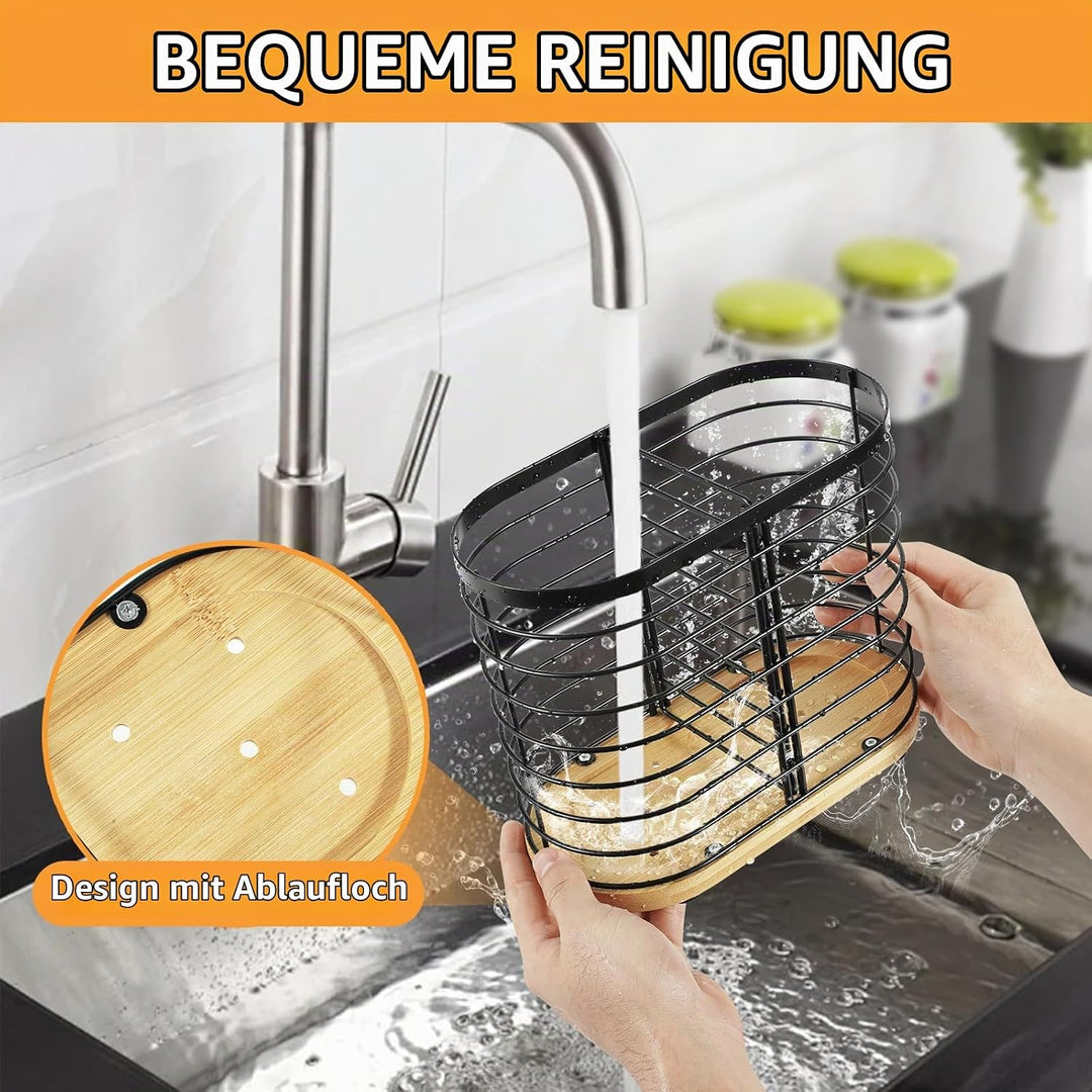 Utensilienhalter für Küchentheke，Küchenarbeitsplatte Utensil Organizer，grosse schwarze Edelstahl Ute