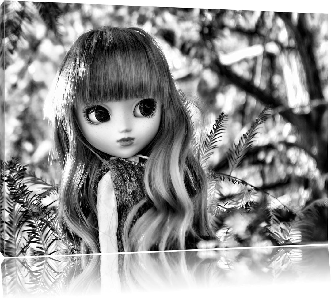 Pixxprint Püppchen im Wald / 100x70cm Leinwandbild bespannt auf Holzrahmen/Wandbild Kunstdruck Dekor