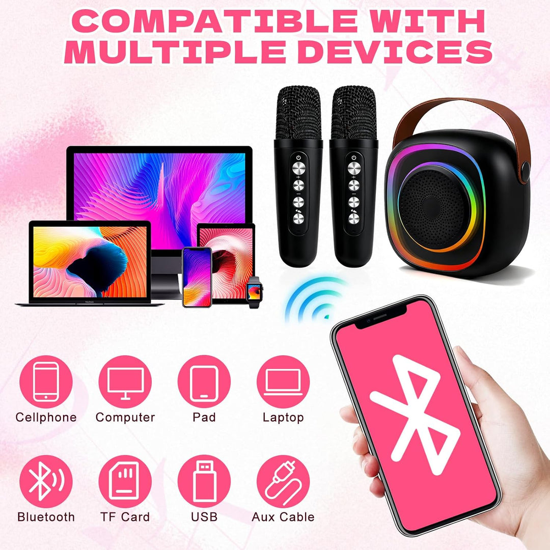 Karaoke Maschine Kinder mit 2 Karaoke Mikrofon Kinde Mini Tragbares Bluetooth Lautsprecher mit Stimm