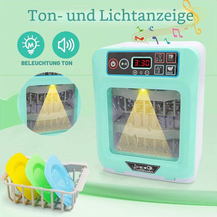 deAO Kinder Küchenset Spielzeug, Geschirrspüler Spielset mit Vielzahl von Zubehör, Sound und Lichter