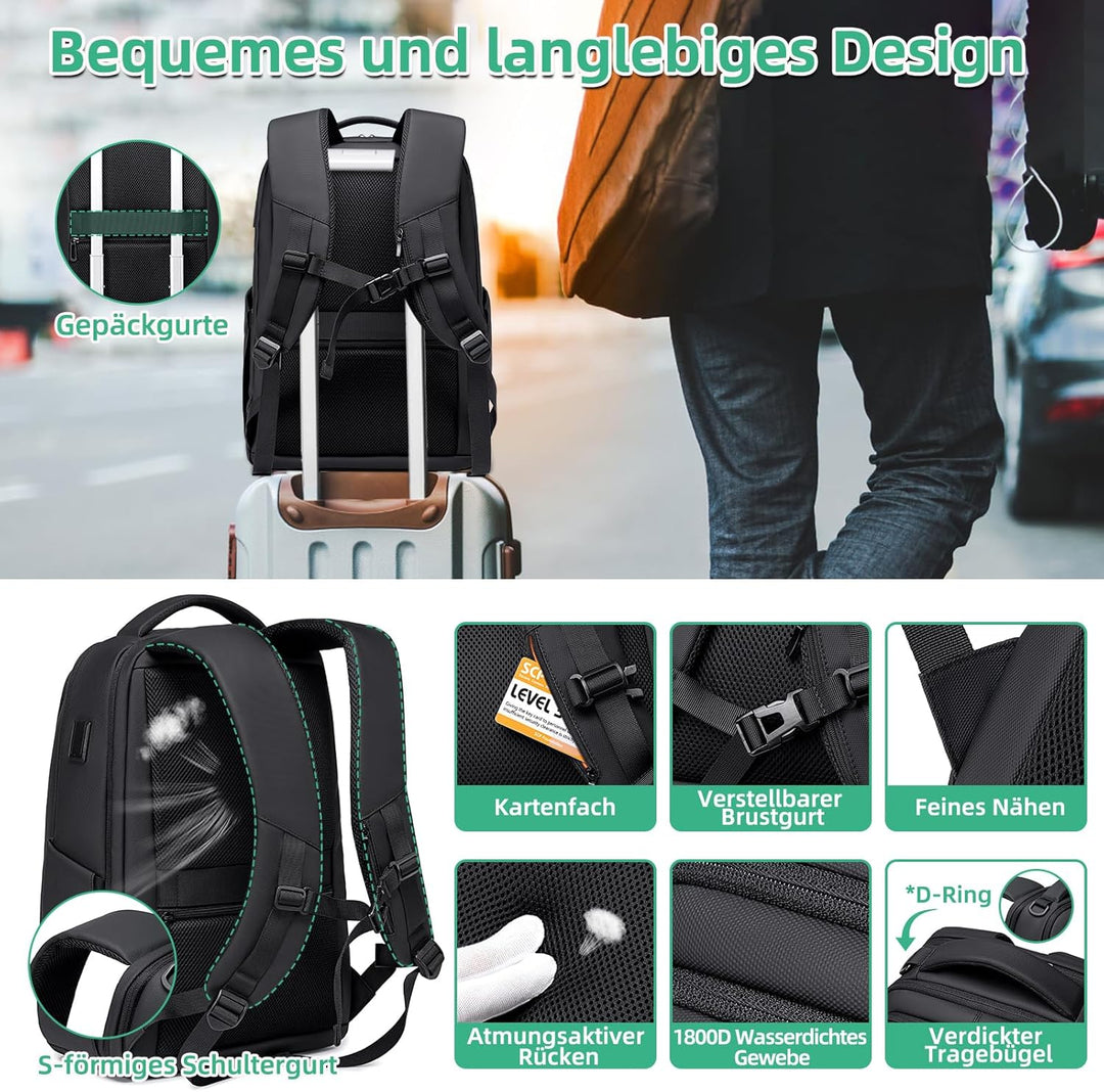 Wasserdichter Laptop Rucksack Herren, 15,6 Zoll Business Rucksack Herren, 1800D laptoptasche, elegan