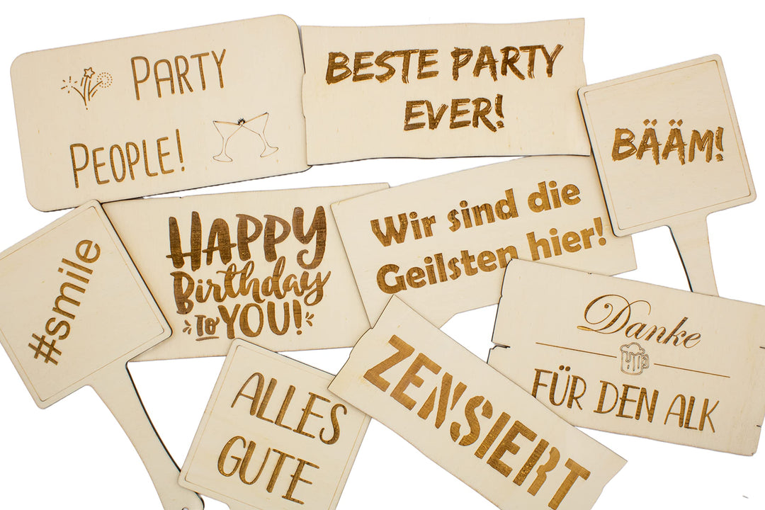 herz-wuid Fotobox Accessoires Schilder Set - 9Stk Holzschilder Requisiten Hochzeit Geburtstag Party