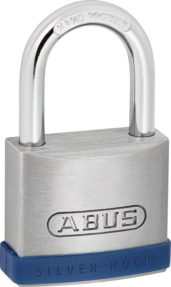 ABUS Vorhängeschloss Silver Rock 5/50 aus massivem Zink - mit Silikon Schutzrahmen - Kellerschloss u