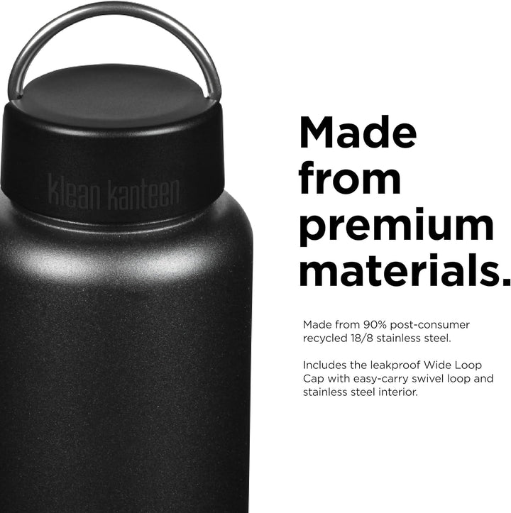 Klean Kanteen Unisex – Erwachsene Wide Schlaufenkappe, Black, One Size
