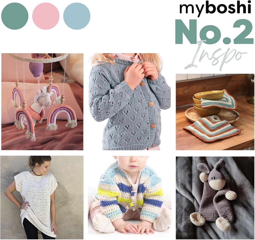 myboshi No.2 inkl. Label, Baumwolle zum Häkeln, Baby Wolle, vegane Wolle zum Stricken, Wolle 60 Grad