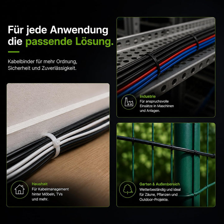 BeBo Kabelbinder UV-beständig Schwarz 7,8 x 750 mm I 100 Stück I stabil & vielseitig für den Innen &