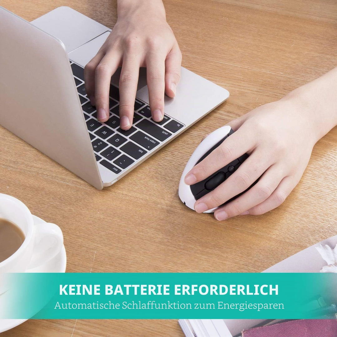 Linkshändermaus, wiederaufladbare AURTEC-2,4G-Drahtlos-Ergonomische Vertikale Mäuse mit USB-Empfänge
