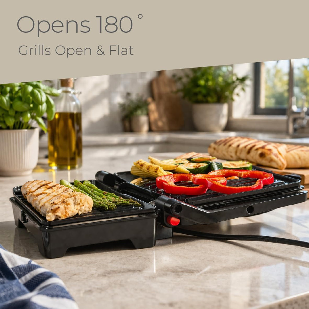 Quest 34340 Panini Sandwichmaker für Presse und Grill, kompaktes Edelstahldesign, antihaftbeschichte