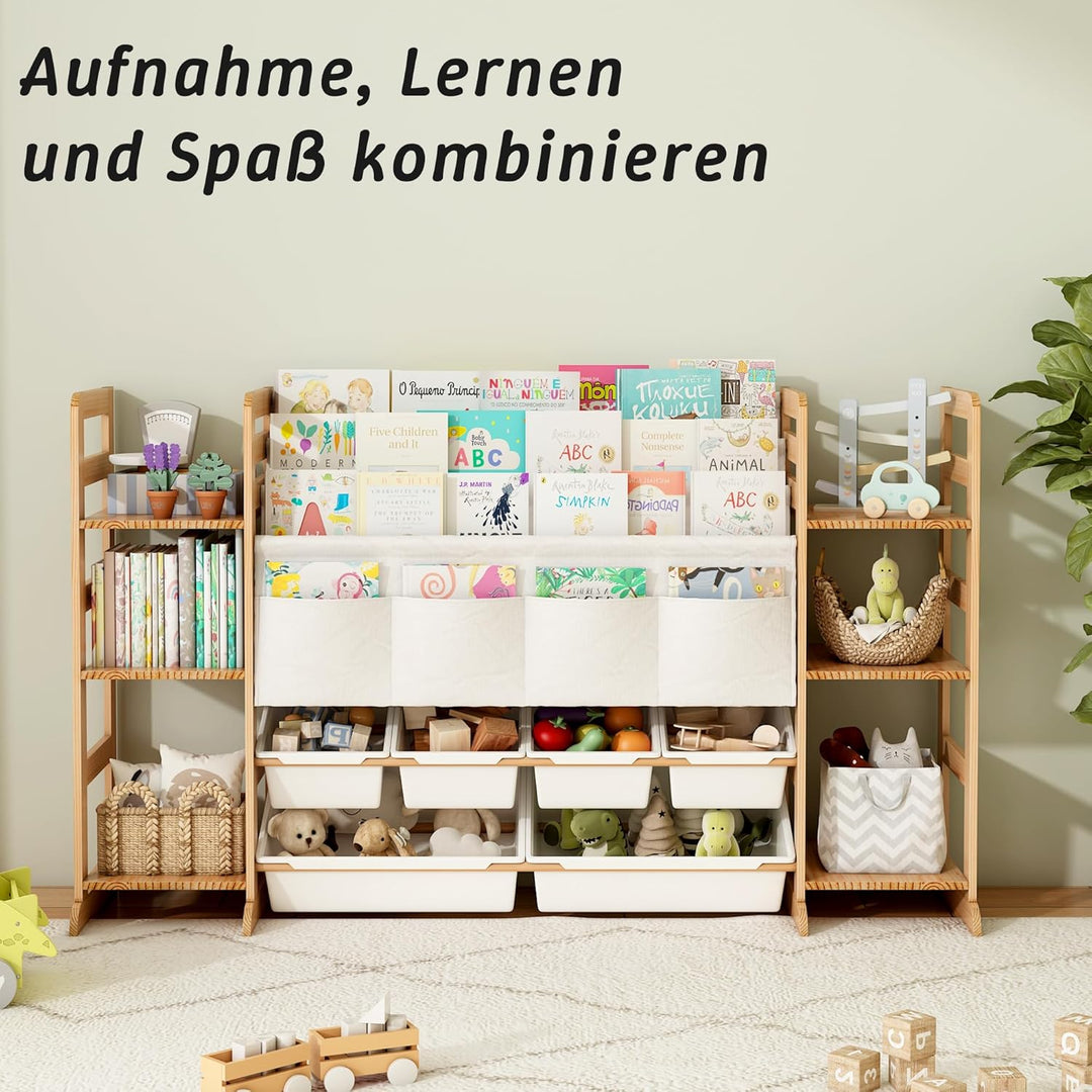 Kinderregal mit 6 Herausnehmbaren Aufbewahrungsboxen, 6 offenen Fächern und Oxford-Stoff Fächern, Bü