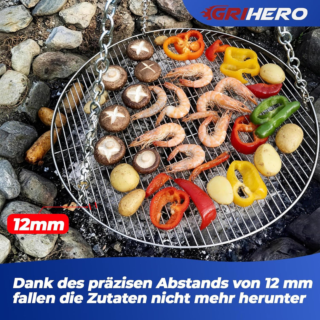 GriHero Grillrost Edelstahl Rund für Schwenkgrill, Ø 60 cm Grillgitter mit 3 Aufhängungsbohrungen fü