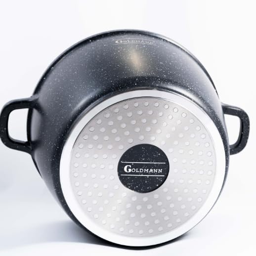 GOLDMANN 28 CM - 10L - Aluguss-Kochtopf/Suppentopf mit Glasdeckel und Silikongriffen, Marmor-Keramik