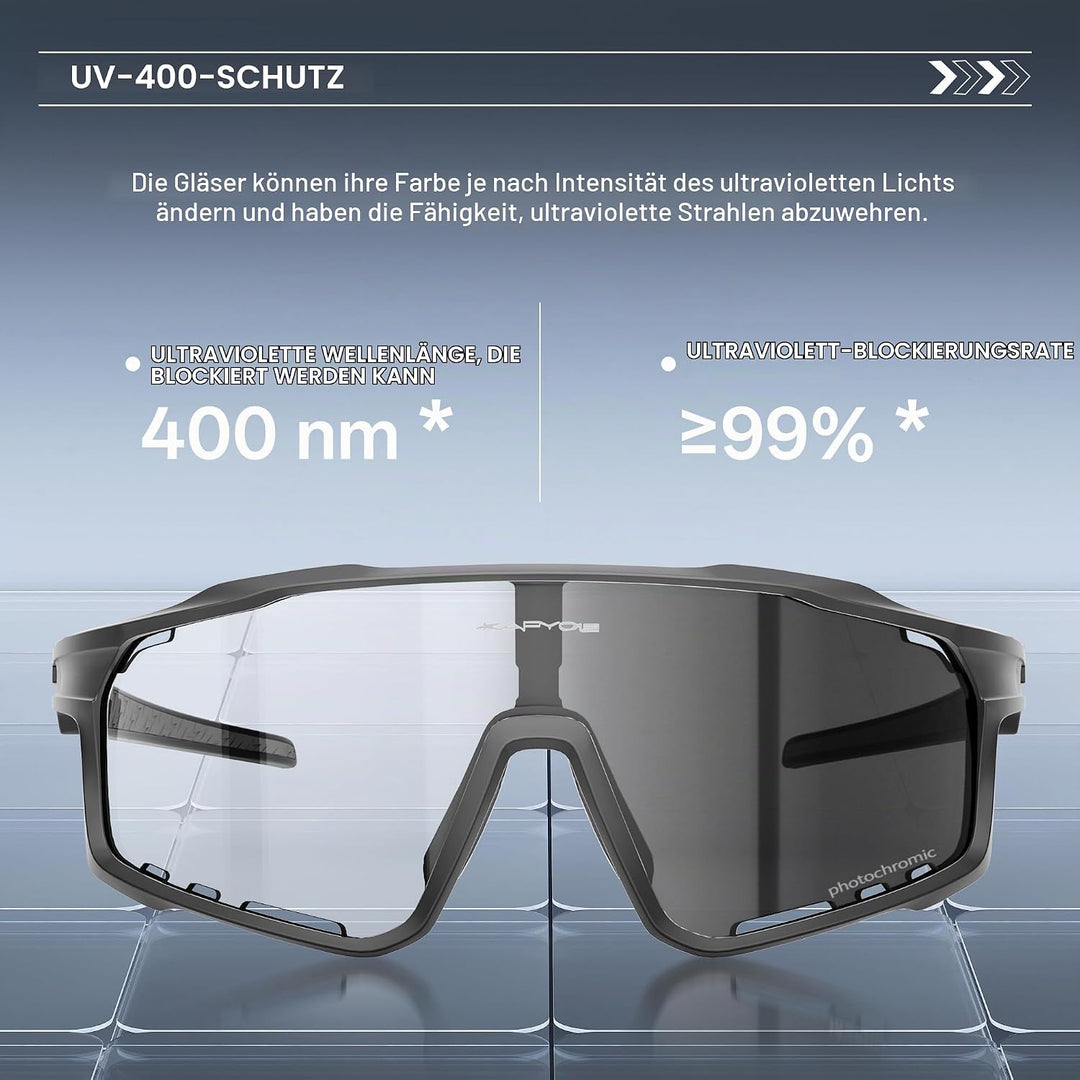 KAPVOE Photochromatische Fahrradbrille MTB Brille Selbsttönend Klar Radbrille Rennrad Sportbrille So