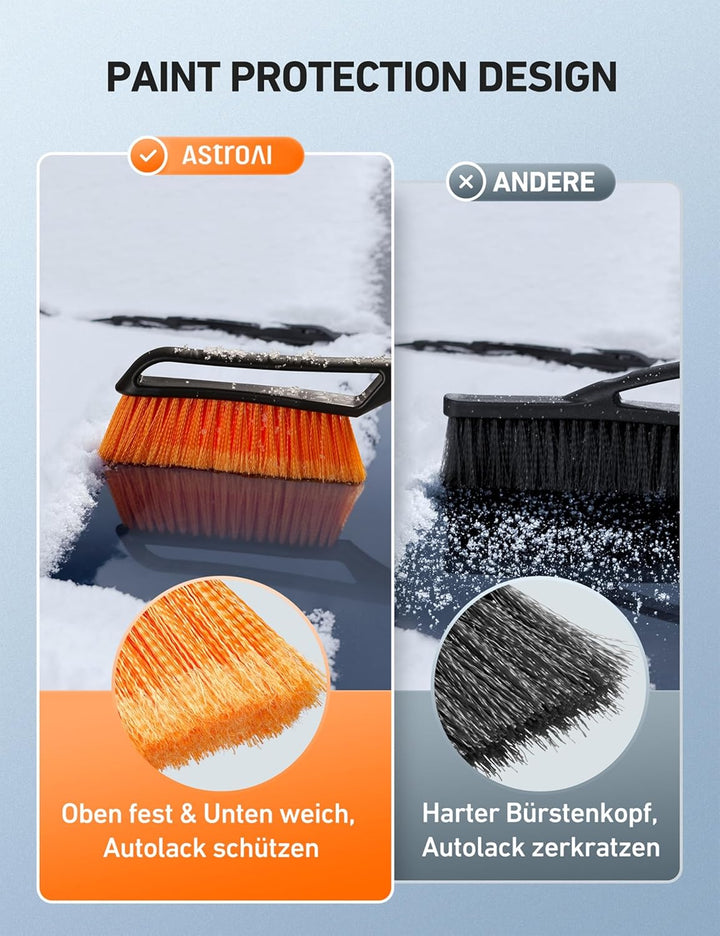 AstroAI Eiskratzer Auto mit Besen Schneebesen Abnehmbarer 68CM Lang mit grosse Kante Borsten &amp; Ergon