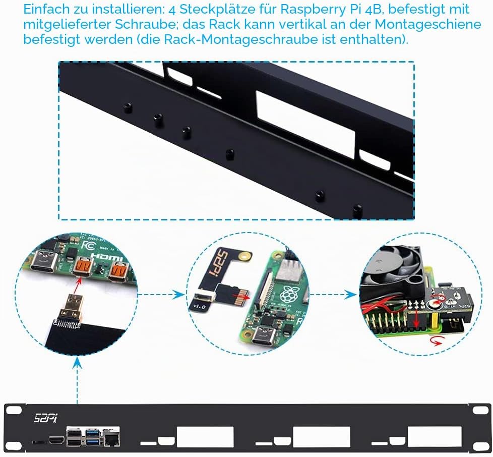 GeeekPi 1U Rack Kit für Raspberry Pi 4B, 19" 1U Rackmount Unterstützt 1-4 Einheiten mit 4 Raspberry