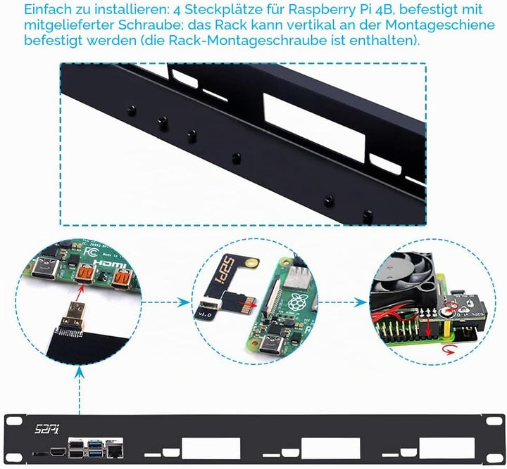 GeeekPi 1U Rack Kit für Raspberry Pi 4B, 19" 1U Rackmount Unterstützt 1-4 Einheiten mit 4 Raspberry