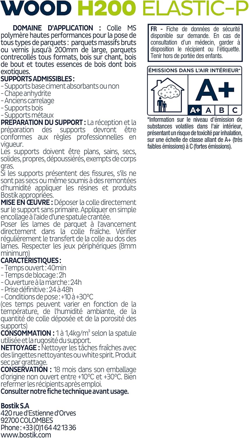 Bostik - Parkettkleber Holz H200 - Hochleistungs-Hybridkleber für alle Arten von Parkett und Heizböd