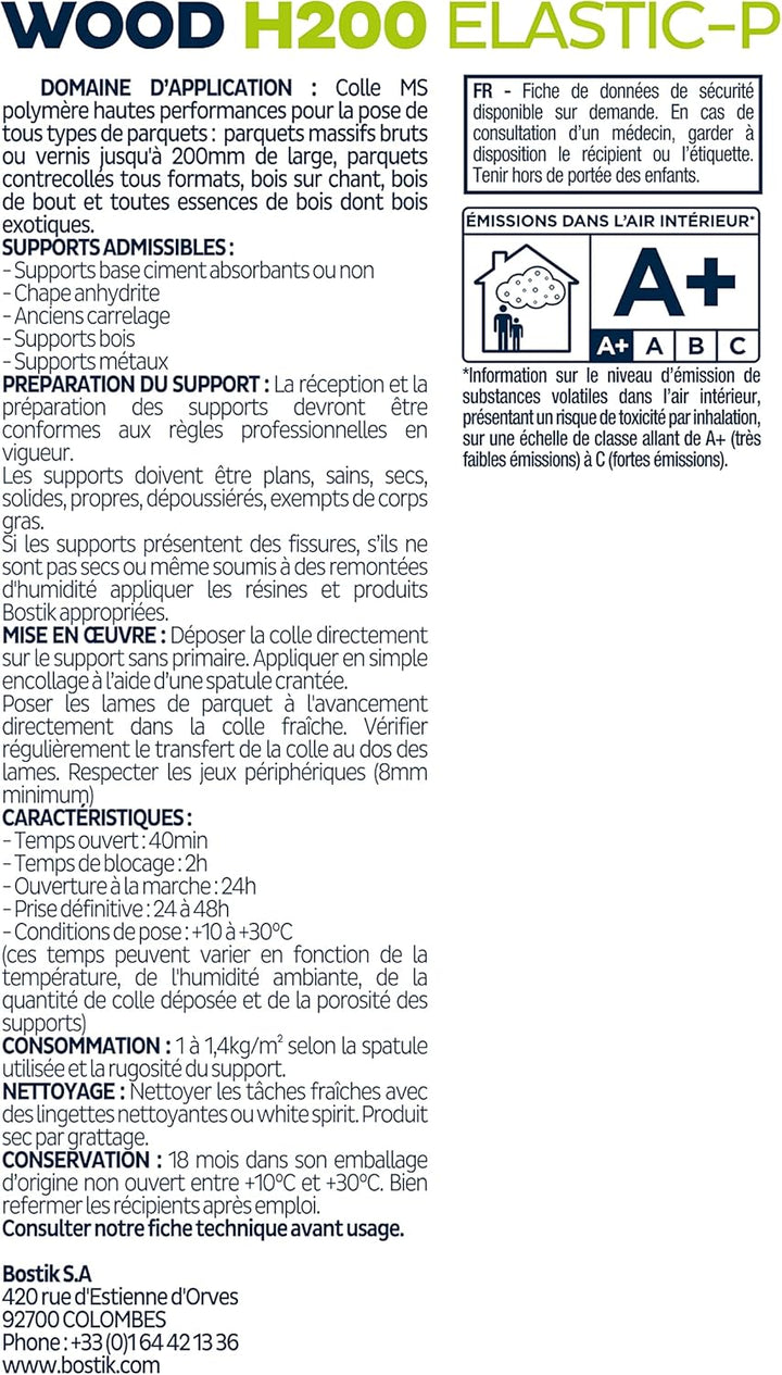 Bostik - Parkettkleber Holz H200 - Hochleistungs-Hybridkleber für alle Arten von Parkett und Heizböd