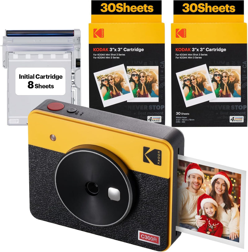 Kodak Mini Shot 3 Retro Weihnachtsgeschenke 4PASS 2-in-1-Sofortbildkamera und Fotodrucker, Tragbar (