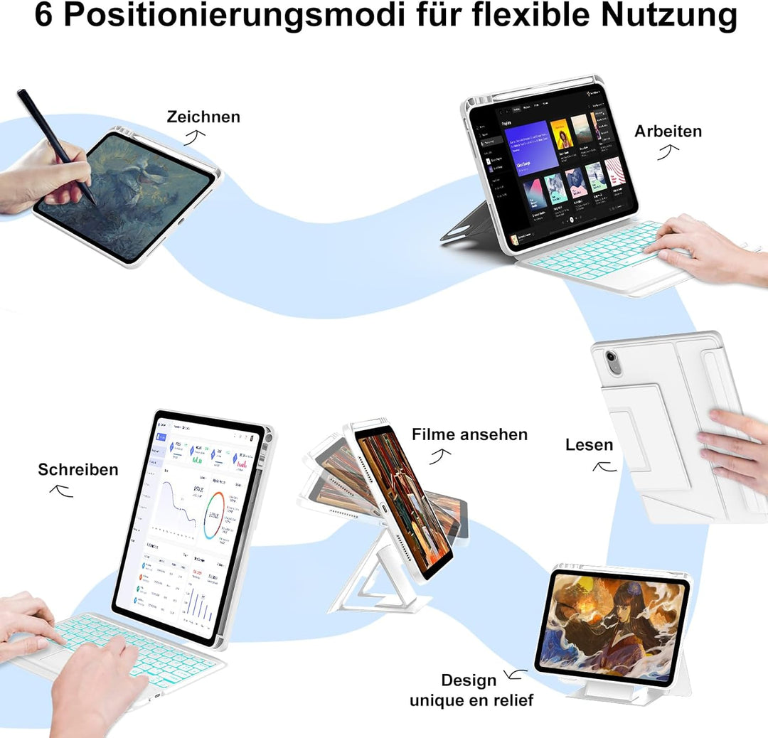 IVEOPPE Tastatur für iPad A16 11. Generation, QWERTZ Deutsch Bluetooth, Hülle Tastatur für iPad 10 1