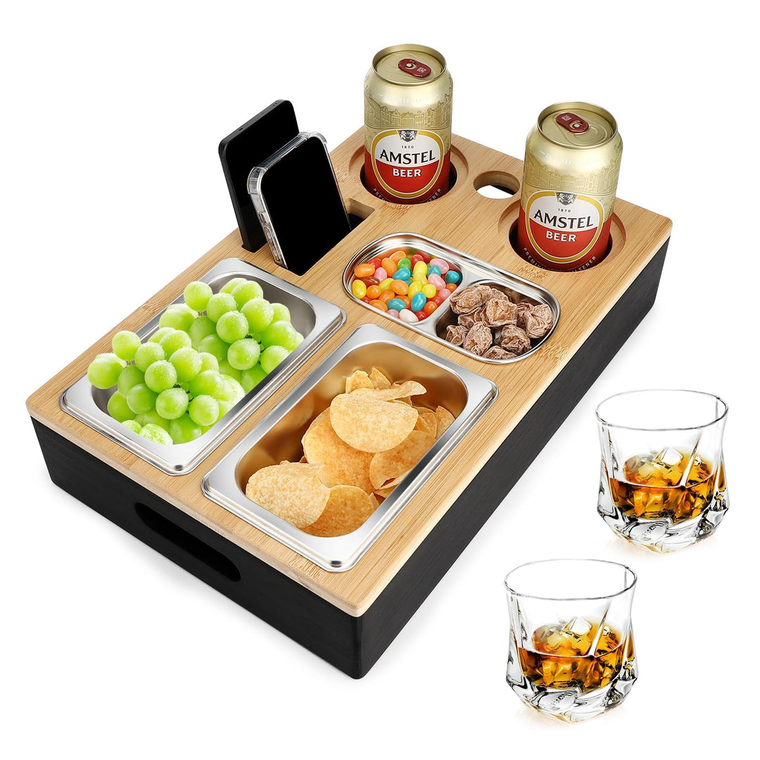 Auauraintt Sofa Tablett, Couchbar Snackbox, Mit Snackschalen Aus Edelstahl,mit Abnehmbarer Deckel, d