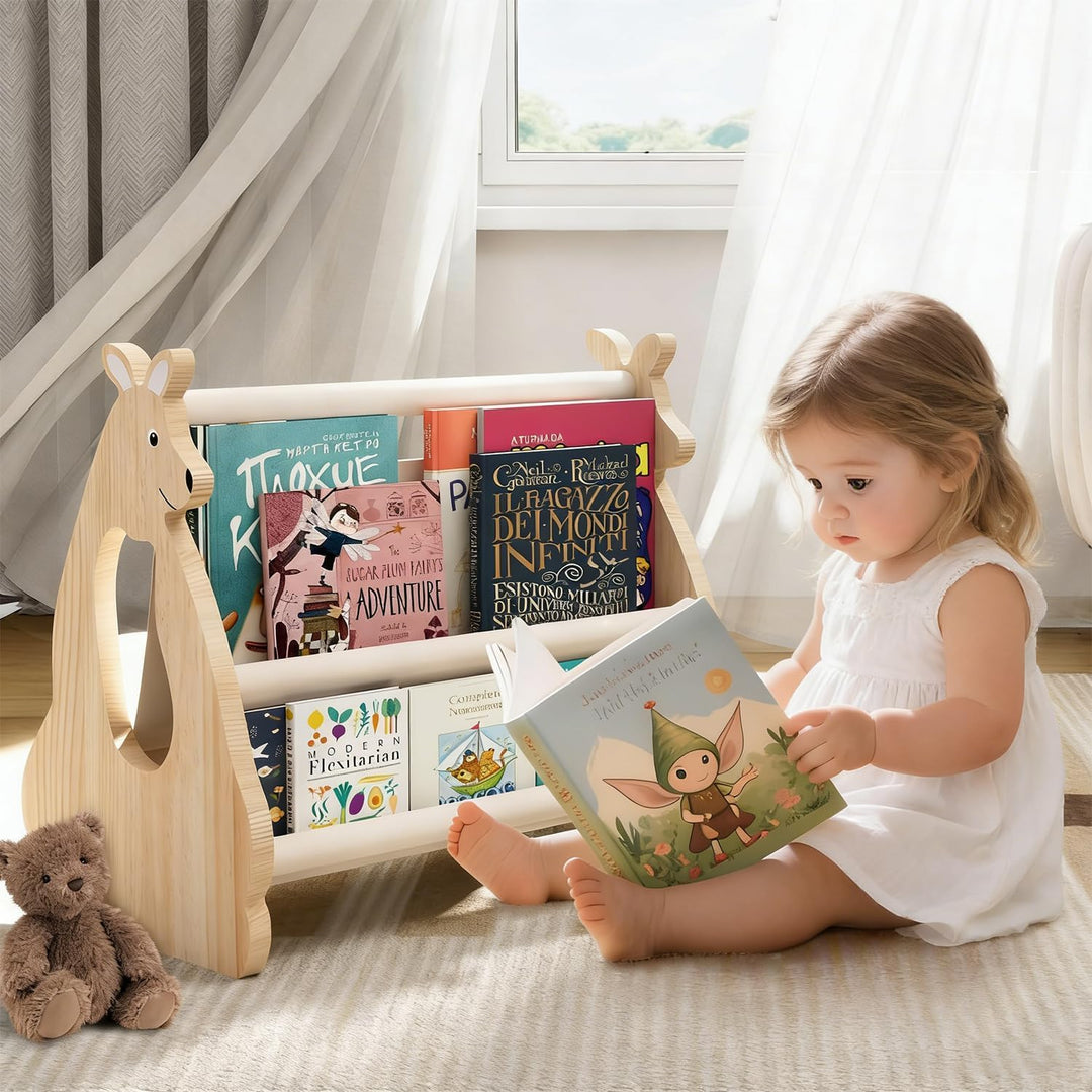 Kinder Bücherregal aus Holz, Montessori Regal Kinderzimmer, Doppelseitiges Bücherregal Kinder Holz,