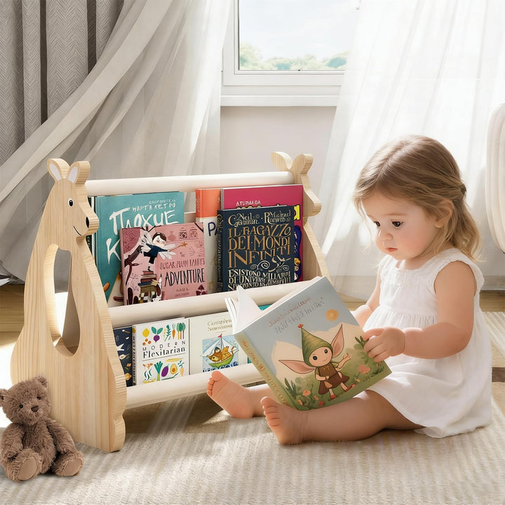 Kinder Bücherregal aus Holz, Montessori Regal Kinderzimmer, Doppelseitiges Bücherregal Kinder Holz,