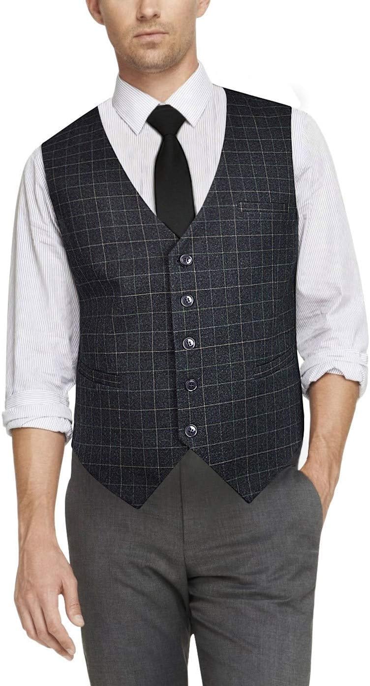 HISDERN Manner Formale Hochzeitsfeier Weste Baumwolle Plaid Kleid Anzug Weste für Herren graues XS,