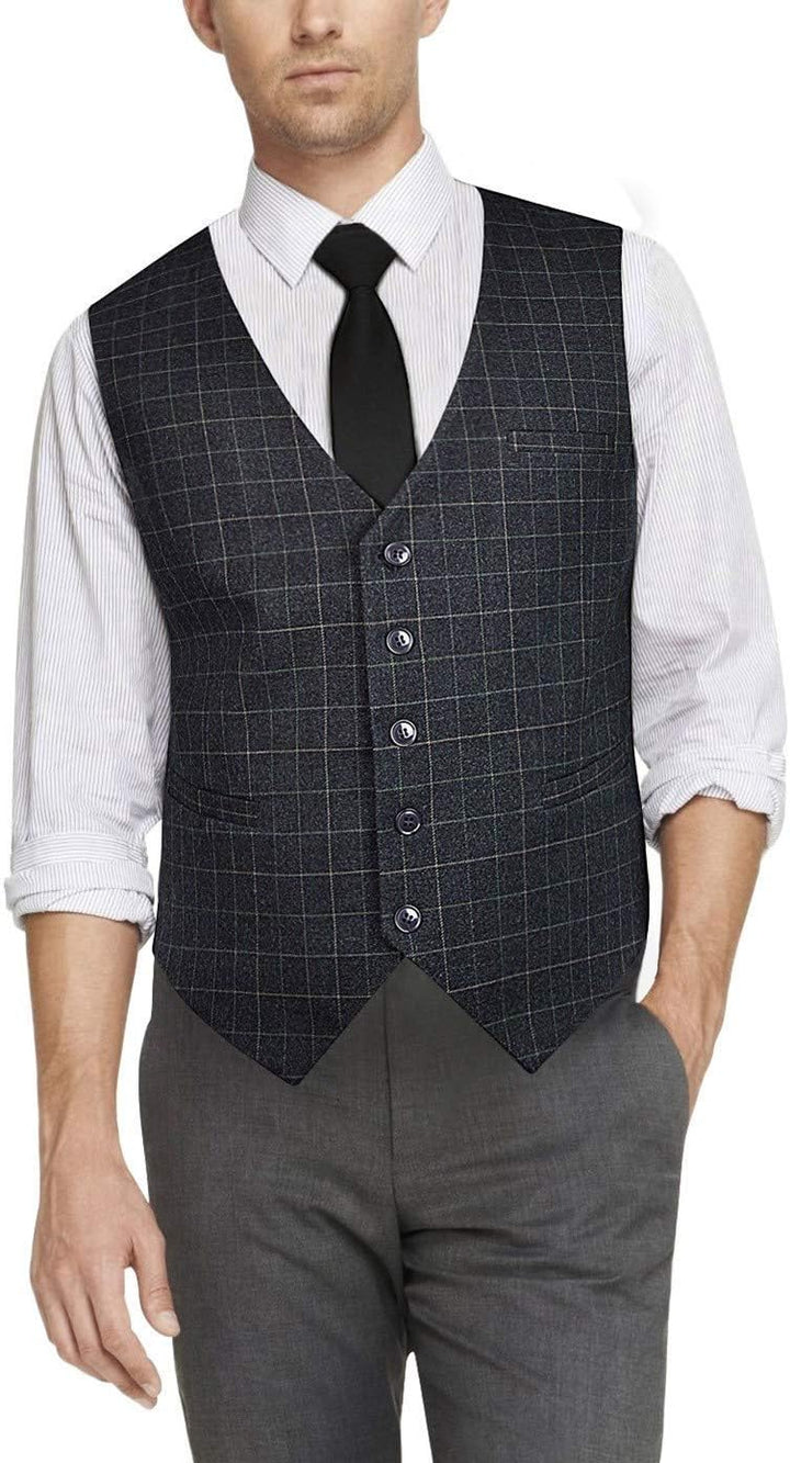 HISDERN Manner Formale Hochzeitsfeier Weste Baumwolle Plaid Kleid Anzug Weste für Herren graues XS,