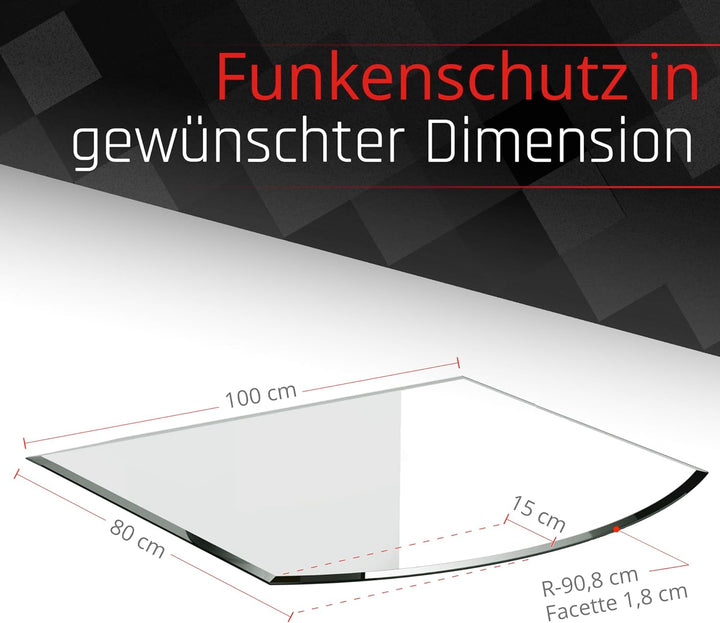 BIJON Glasplatte Segmentbogen für Kaminofen mit Dichtlippe, Glasbodenplatte - Funkenschutzplatte Gla