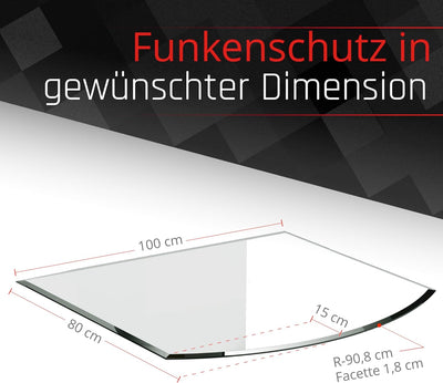 BIJON Glasplatte Segmentbogen für Kaminofen mit Dichtlippe, Glasbodenplatte - Funkenschutzplatte Gla